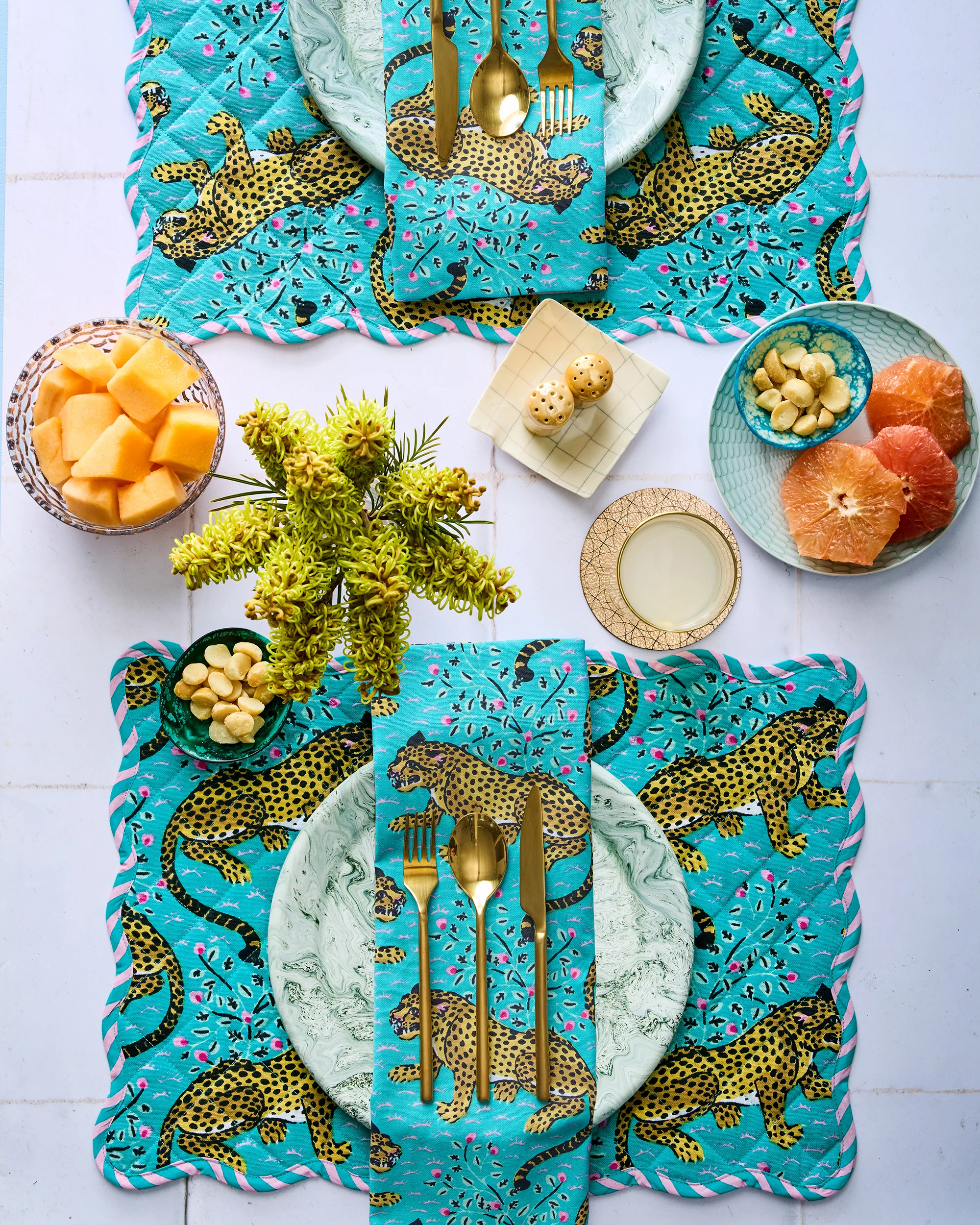 Bagheera - Set of 4 Placemats & Napkins Bundle - Turquoise - Image 2