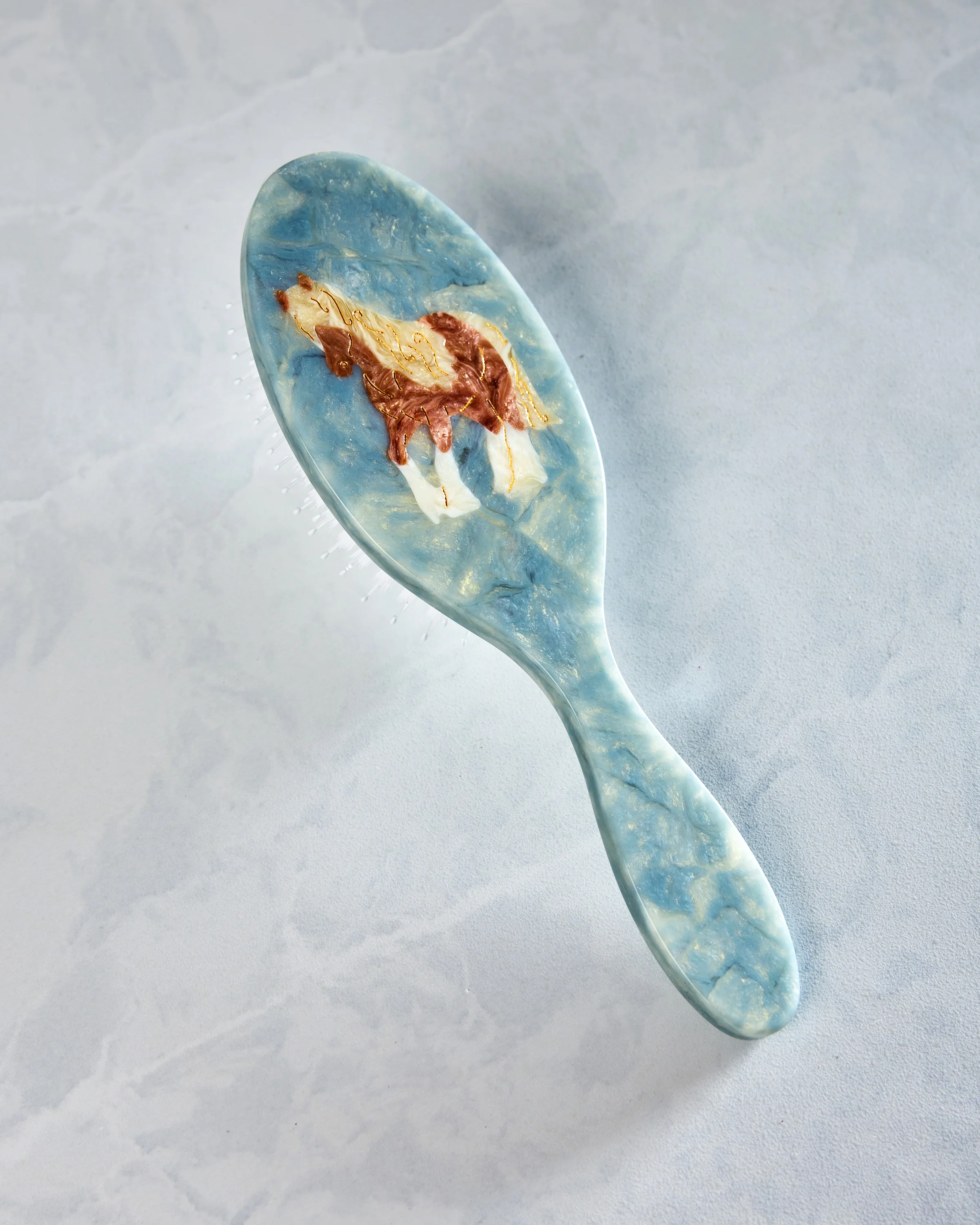 Blue Combo - Hand Painted Horse Amazing Hair Day Brush - Solar Eclipse - Image 2