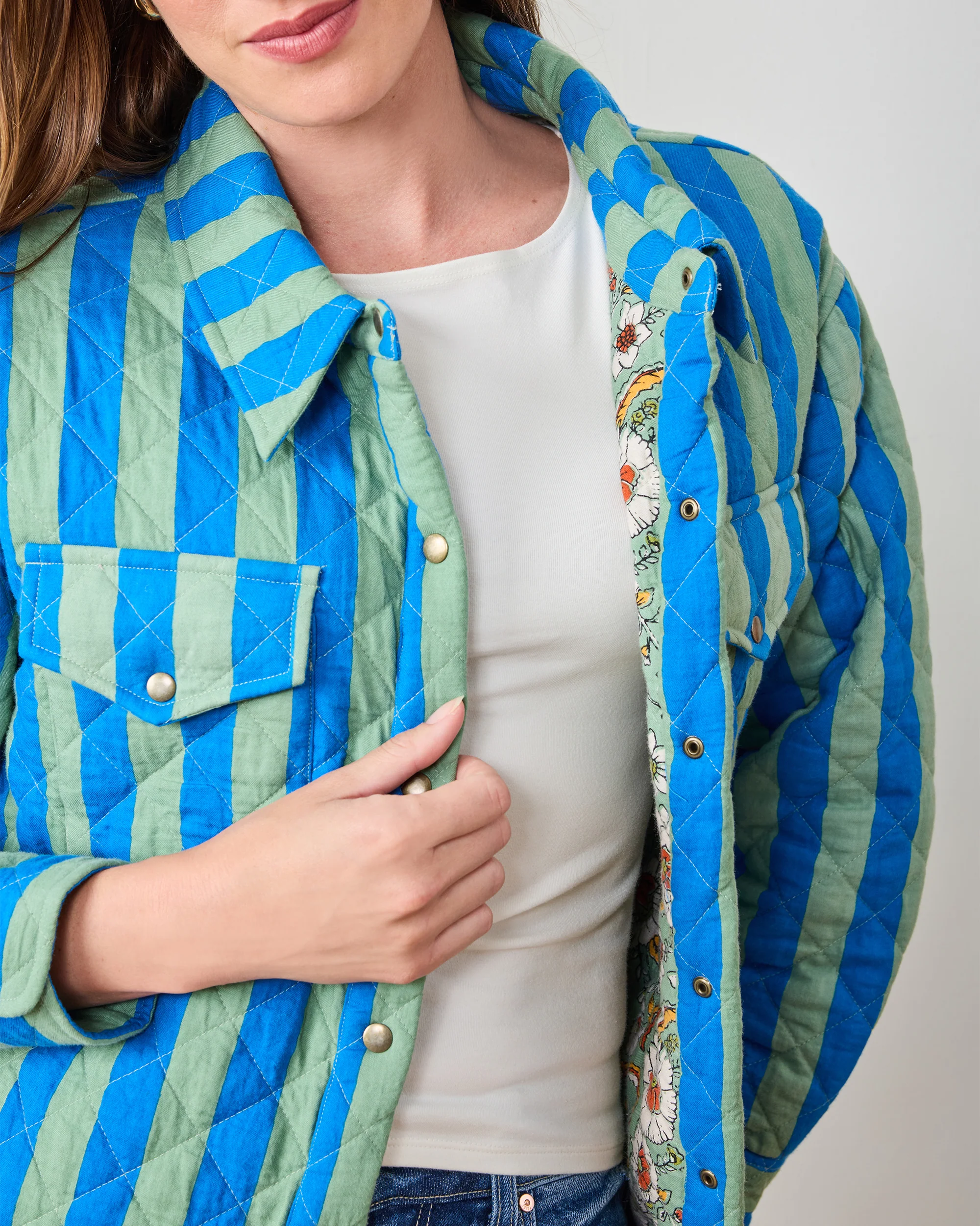 Bold Stripe - Quilted Jacket - Blue Sage - Image 6