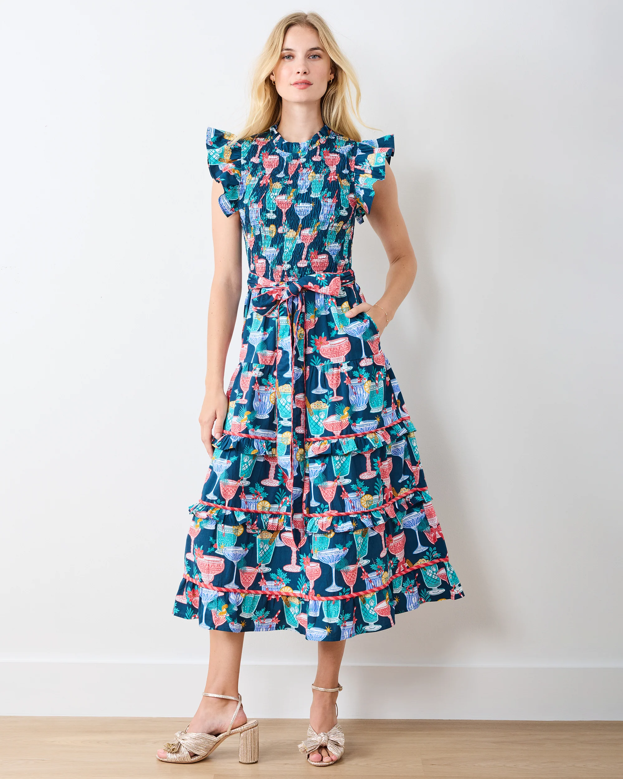 Christmas Cocktails - Ready to Ruffle Dress - Navy - Image 3