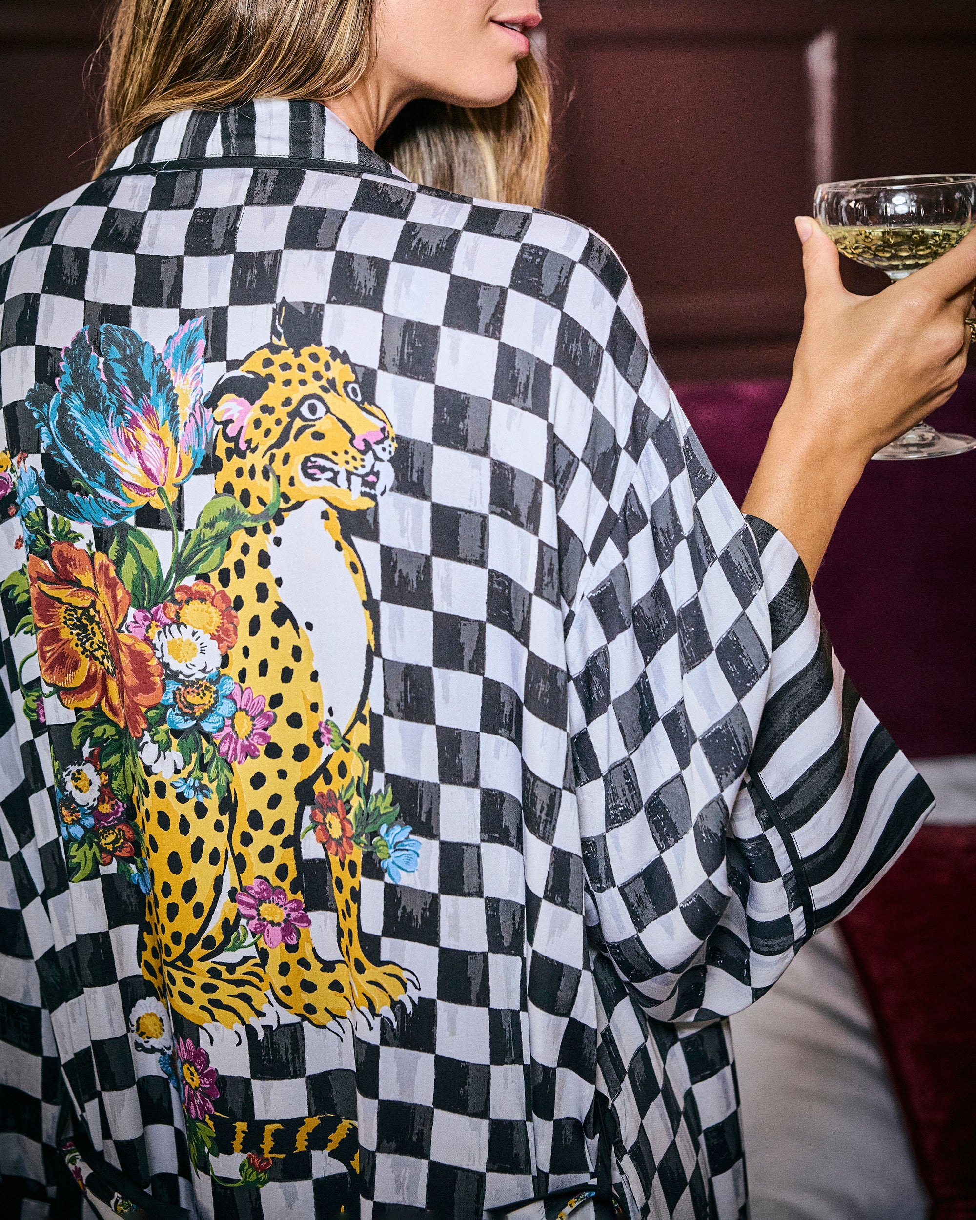 Courtly Check Bagheera - Eco Satin Robe - Floral - Image 4