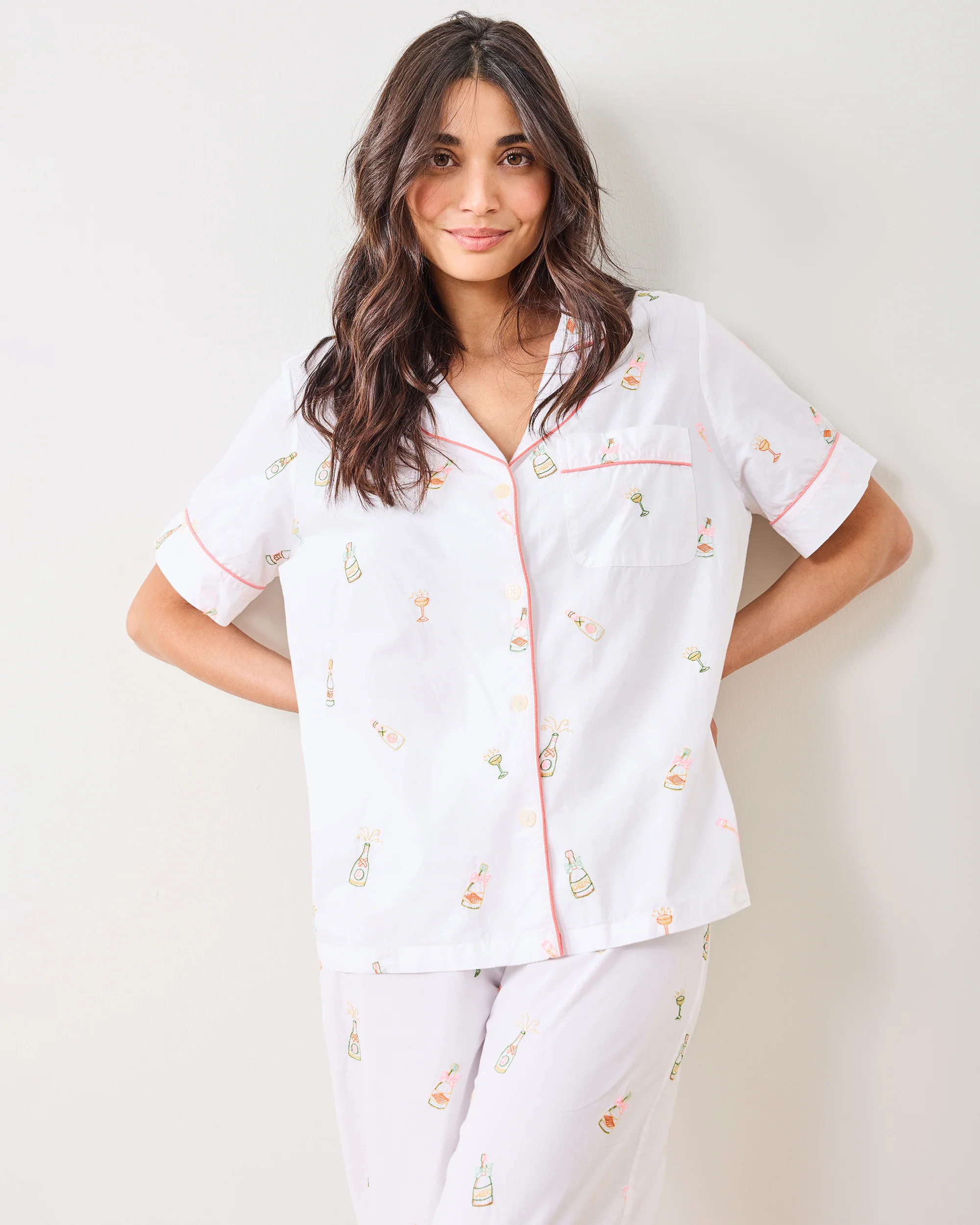 Bubbly Brunch - Short Sleeve Top & Cropped Pants Set - Cloud