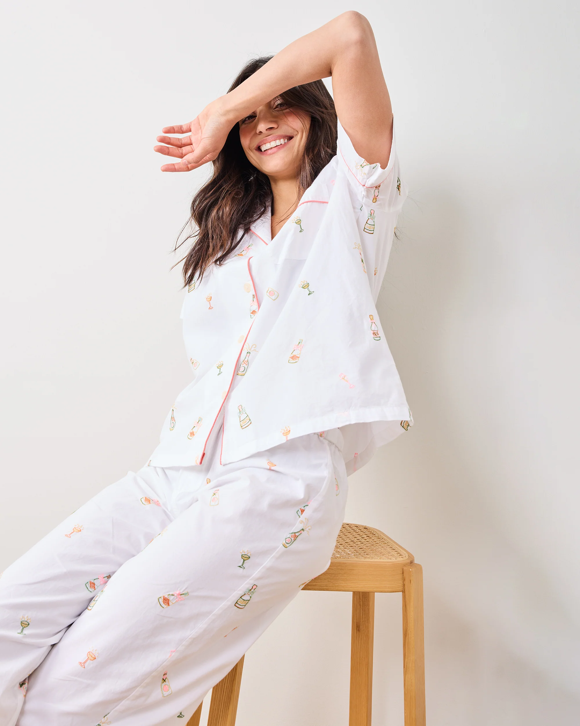Bubbly Brunch - Short Sleeve Top & Cropped Pants Set - Cloud - Image 4