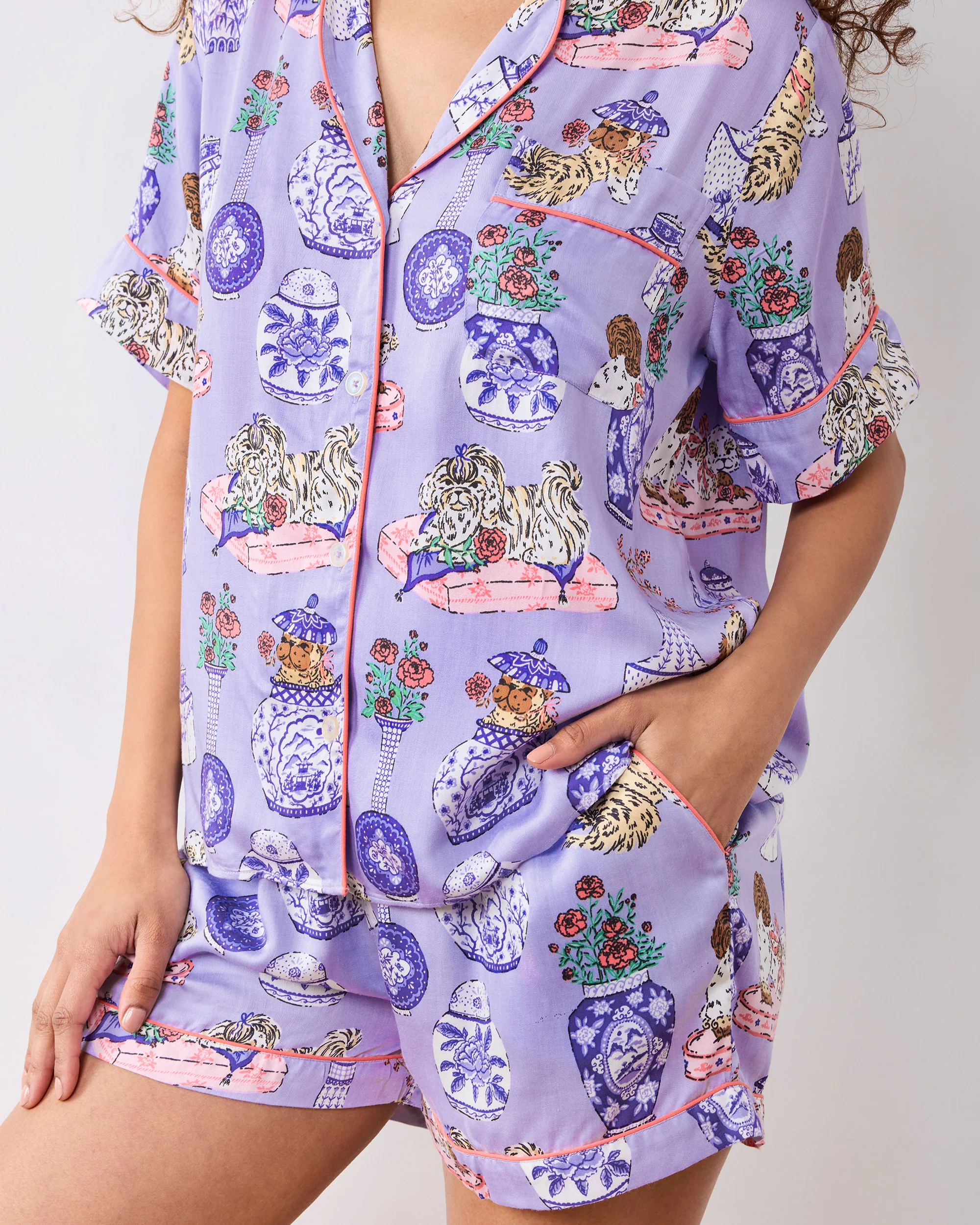 Fancy Dogs - Eco Satin Classic Short Set - Lavender Glaze - Image 3