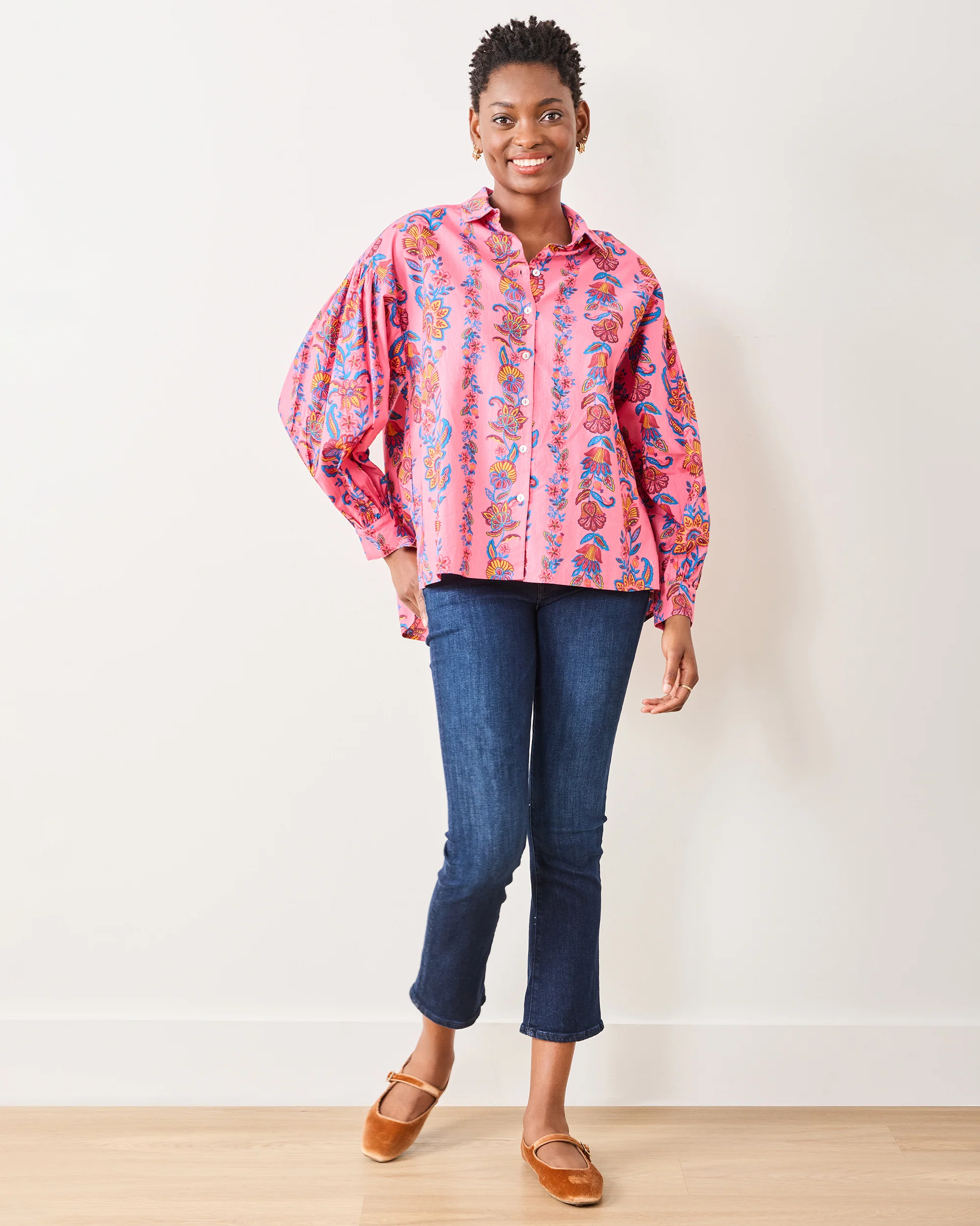 Folklore Flowers - Shelby Button Down - Bright Rose - Image 4
