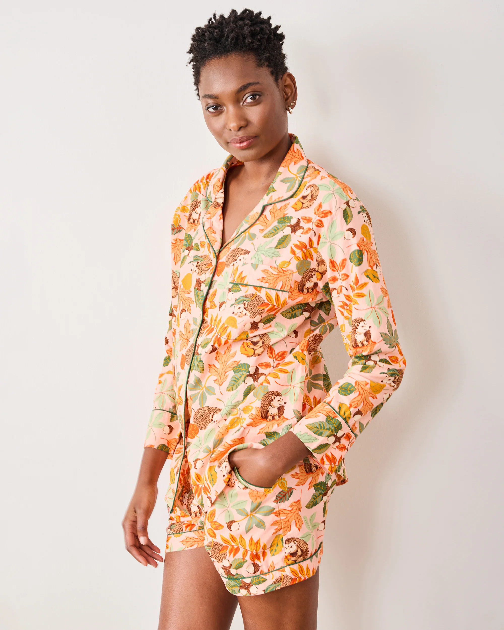 Hedgehog Forest - Long Sleeve Top & Shorts Set - Peach Leaf - Image 6