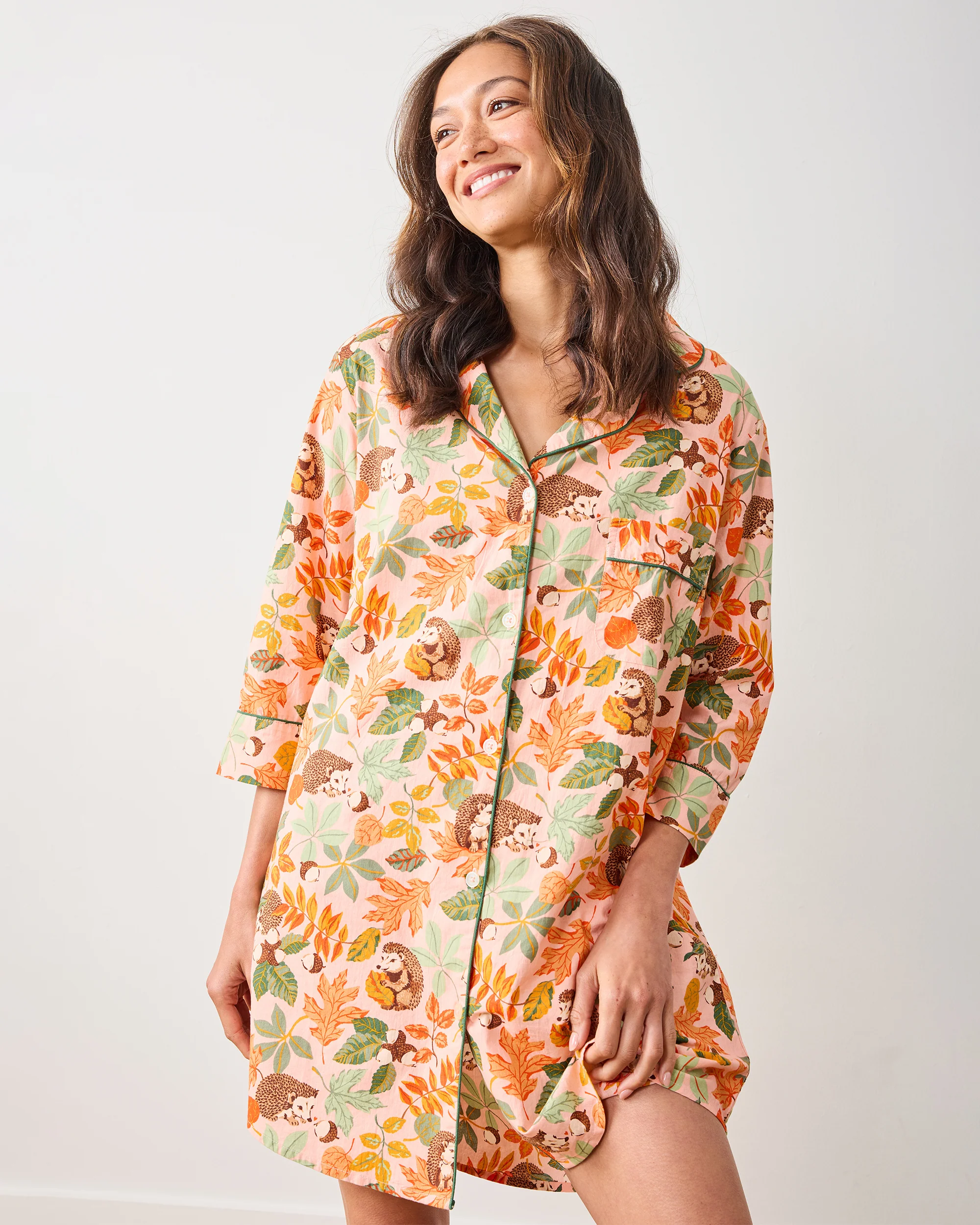 Hedgehog Forest - Sleep Shirt - Peach Leaf