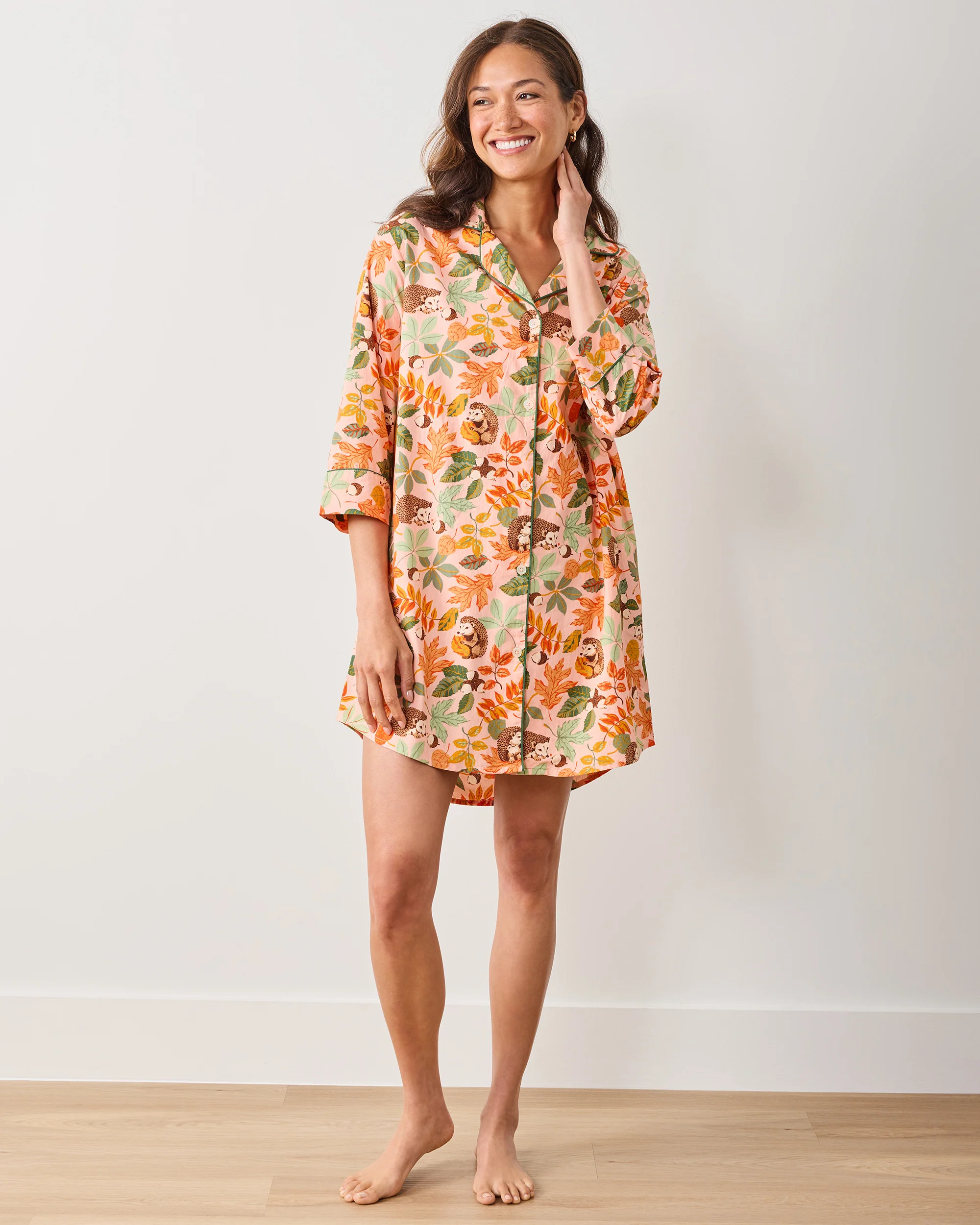 Hedgehog Forest - Sleep Shirt - Peach Leaf - Image 2