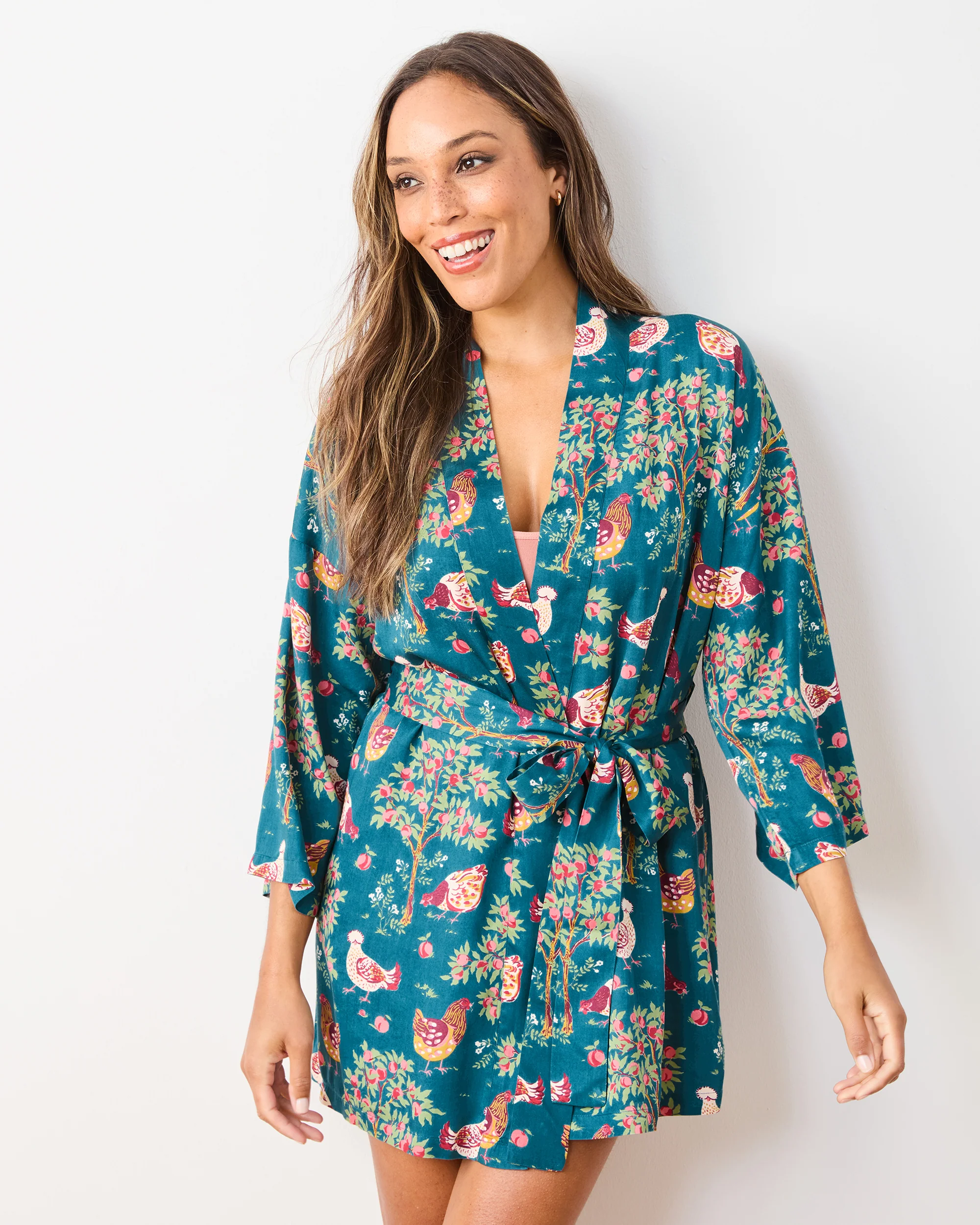 Hen House - Eco Satin Glam Mini Robe - Navy - Image 6