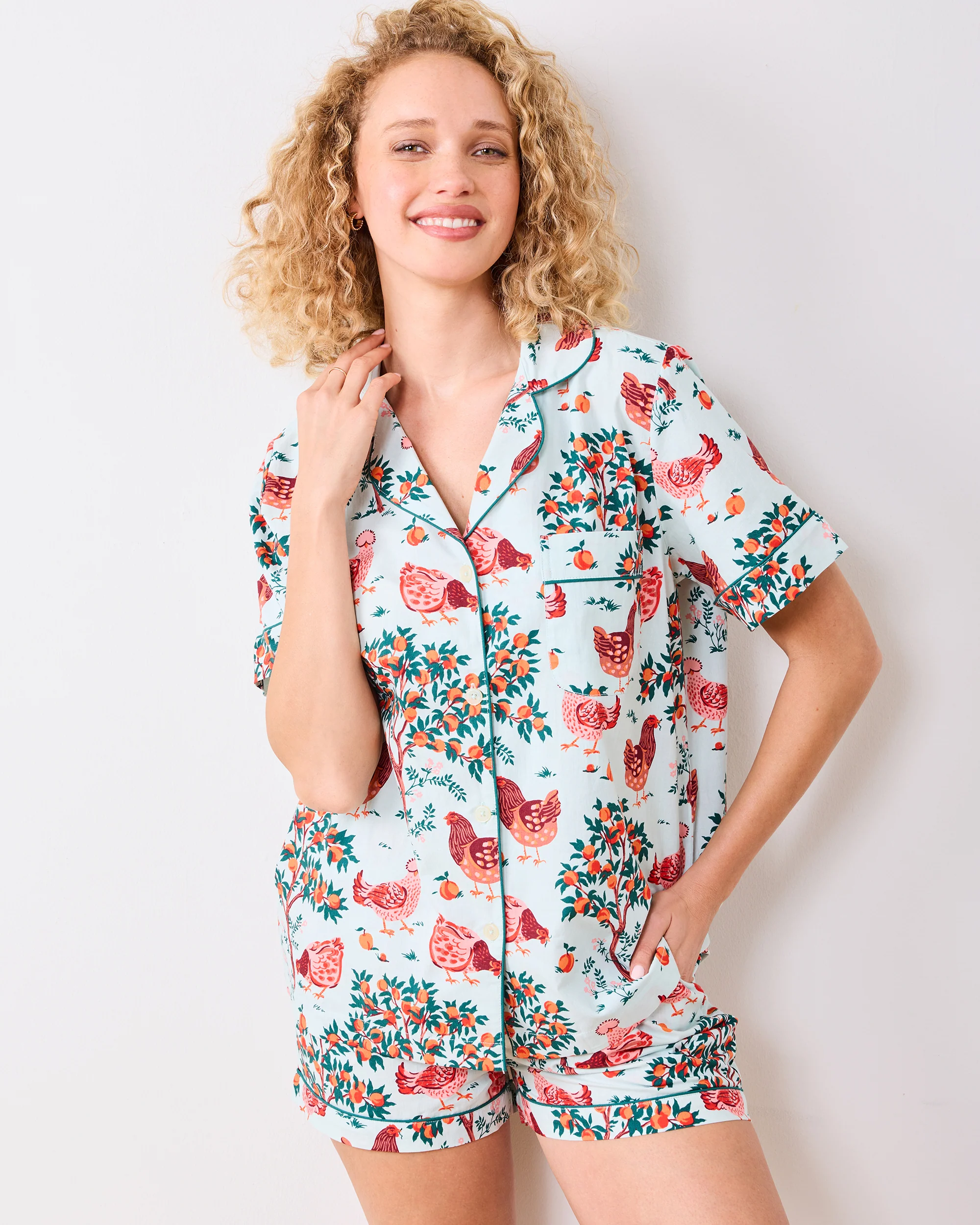 Hen House - Short PJ Set - Soft Blue - Image 4