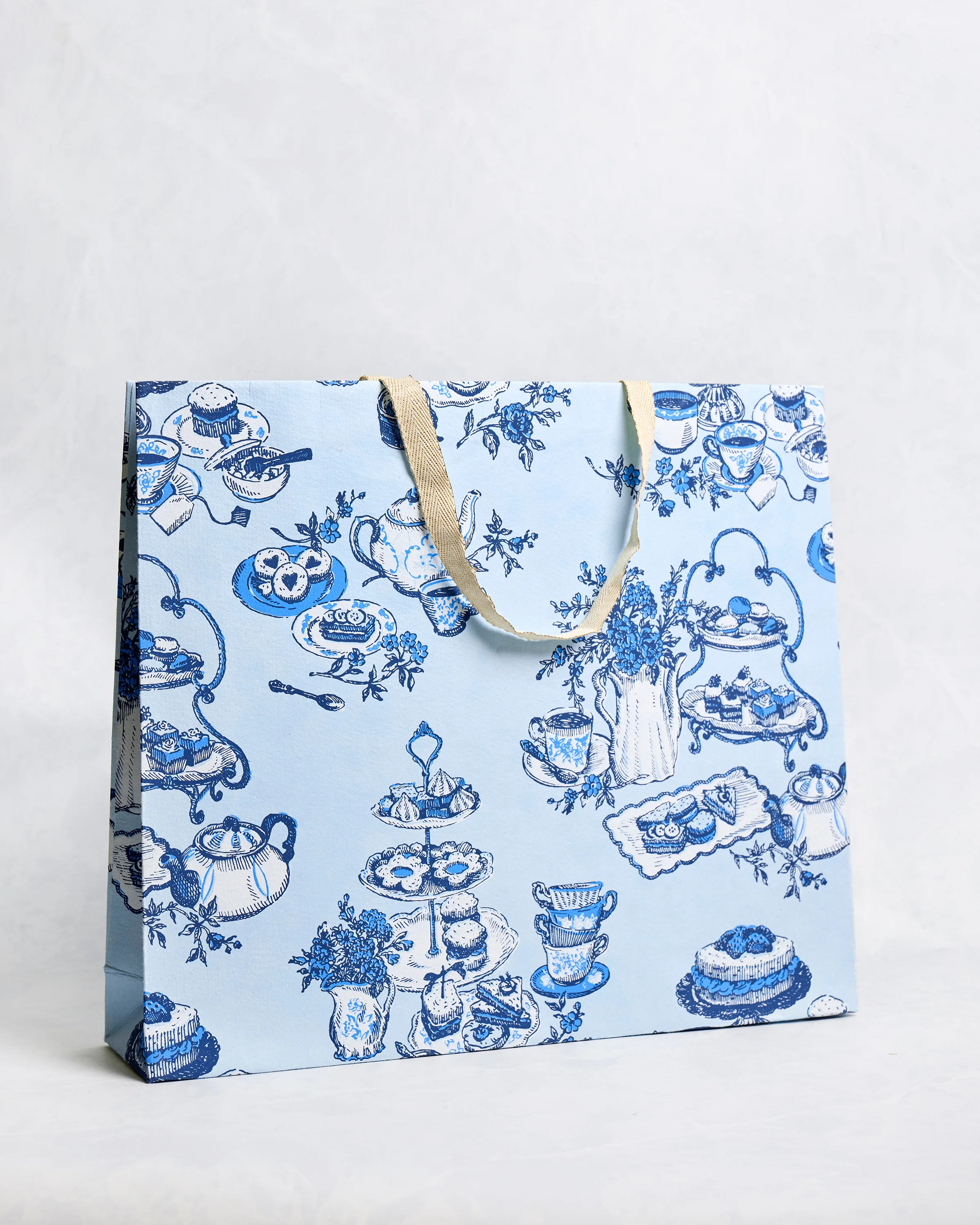 High Tea Toile - Handmade Gift Bag - Notting Hill Blue - Image 2