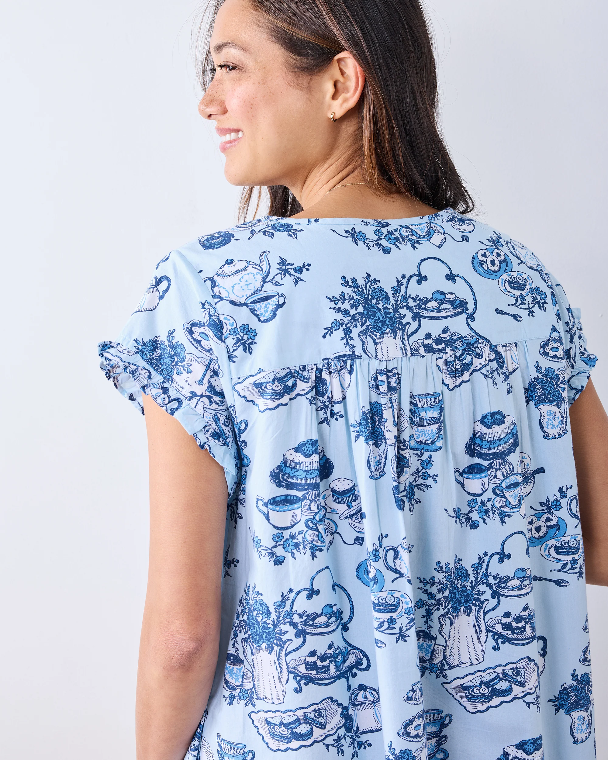 High Tea Toile - Pintuck Nightgown - Notting Hill Blue - Image 5