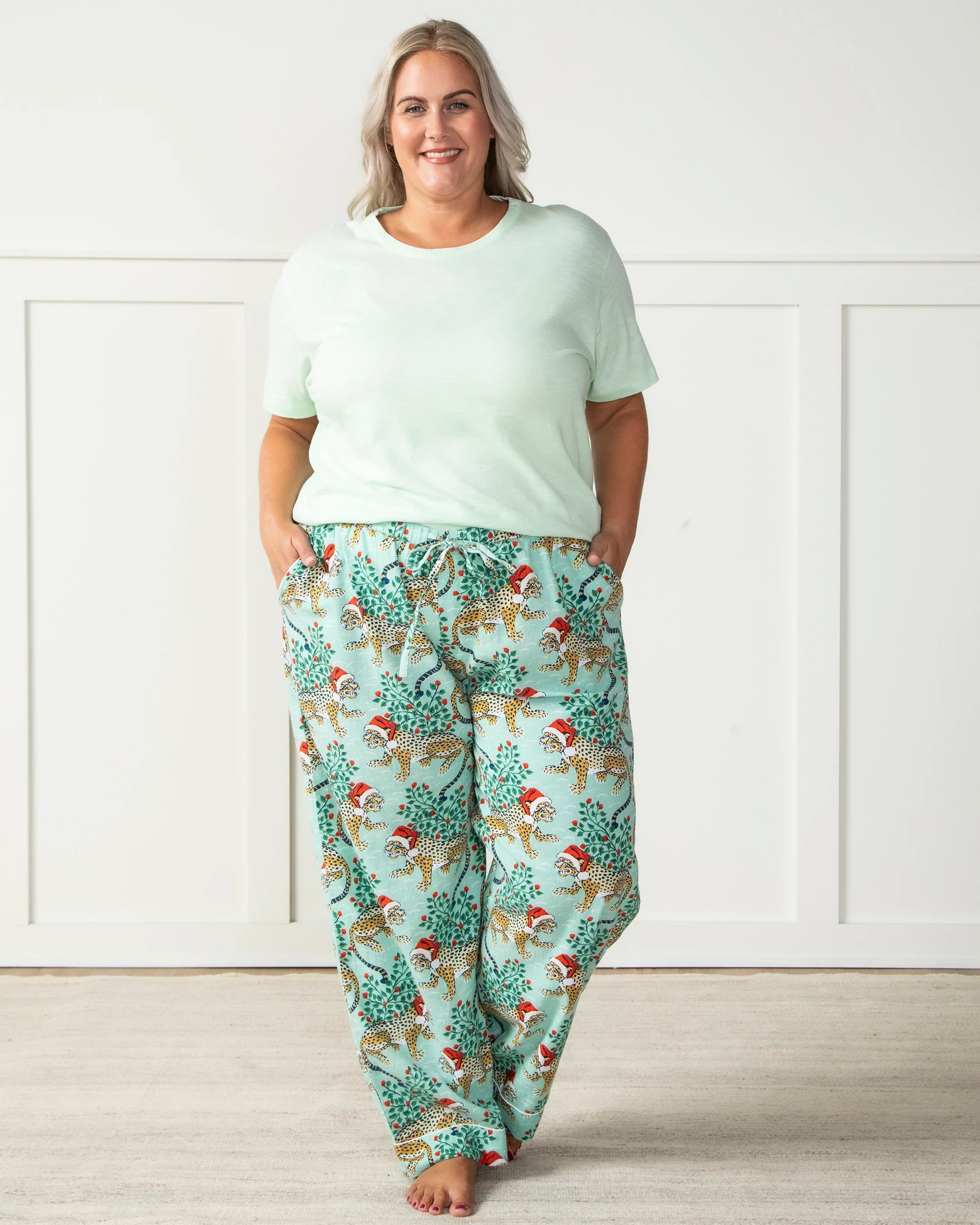 Holly Jolly Bagheera - Lightweight Flannel PJ Pants - Frosted Mint - Image 2