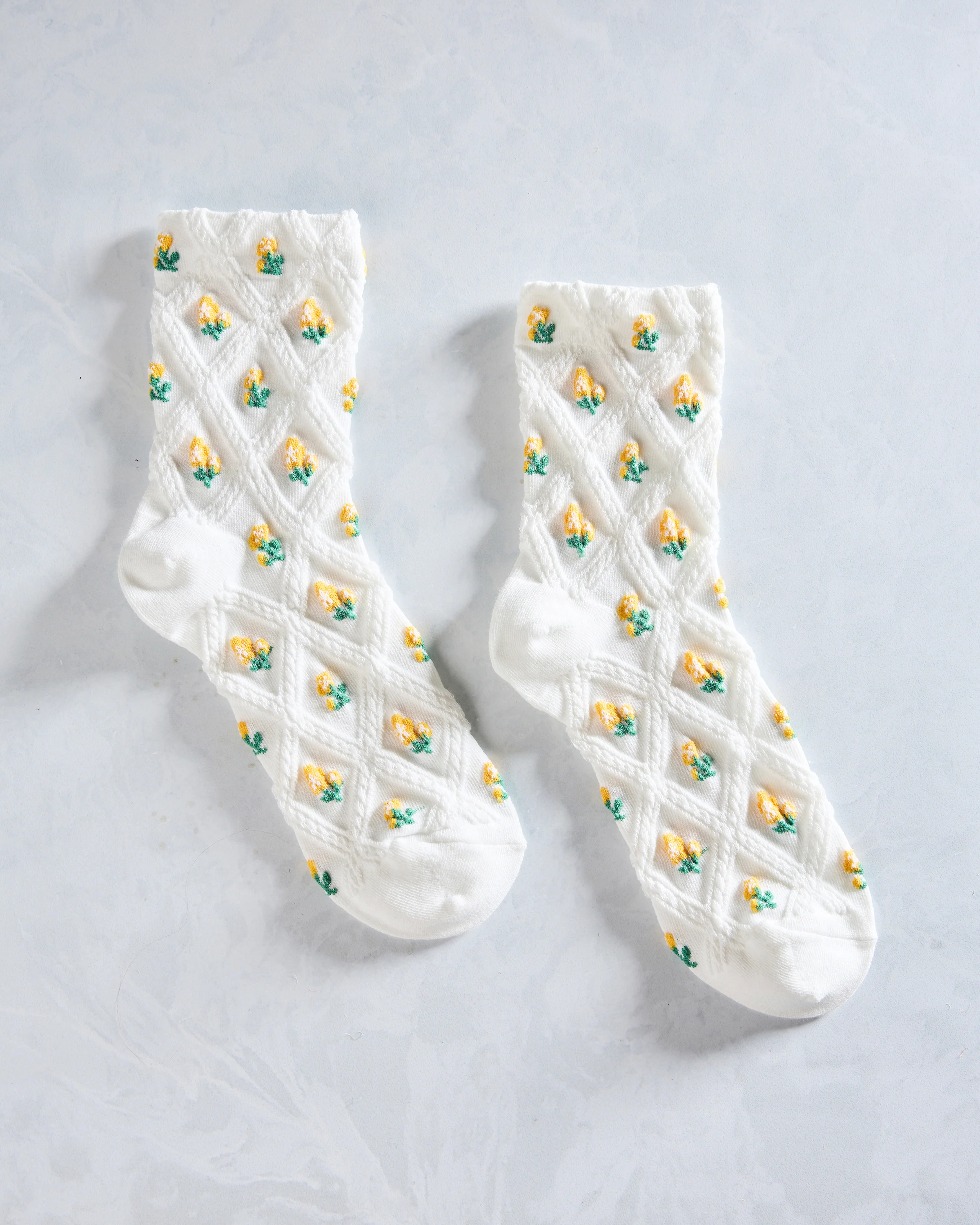 Ivory/Yellow - Floral Casual Socks - Tiepology