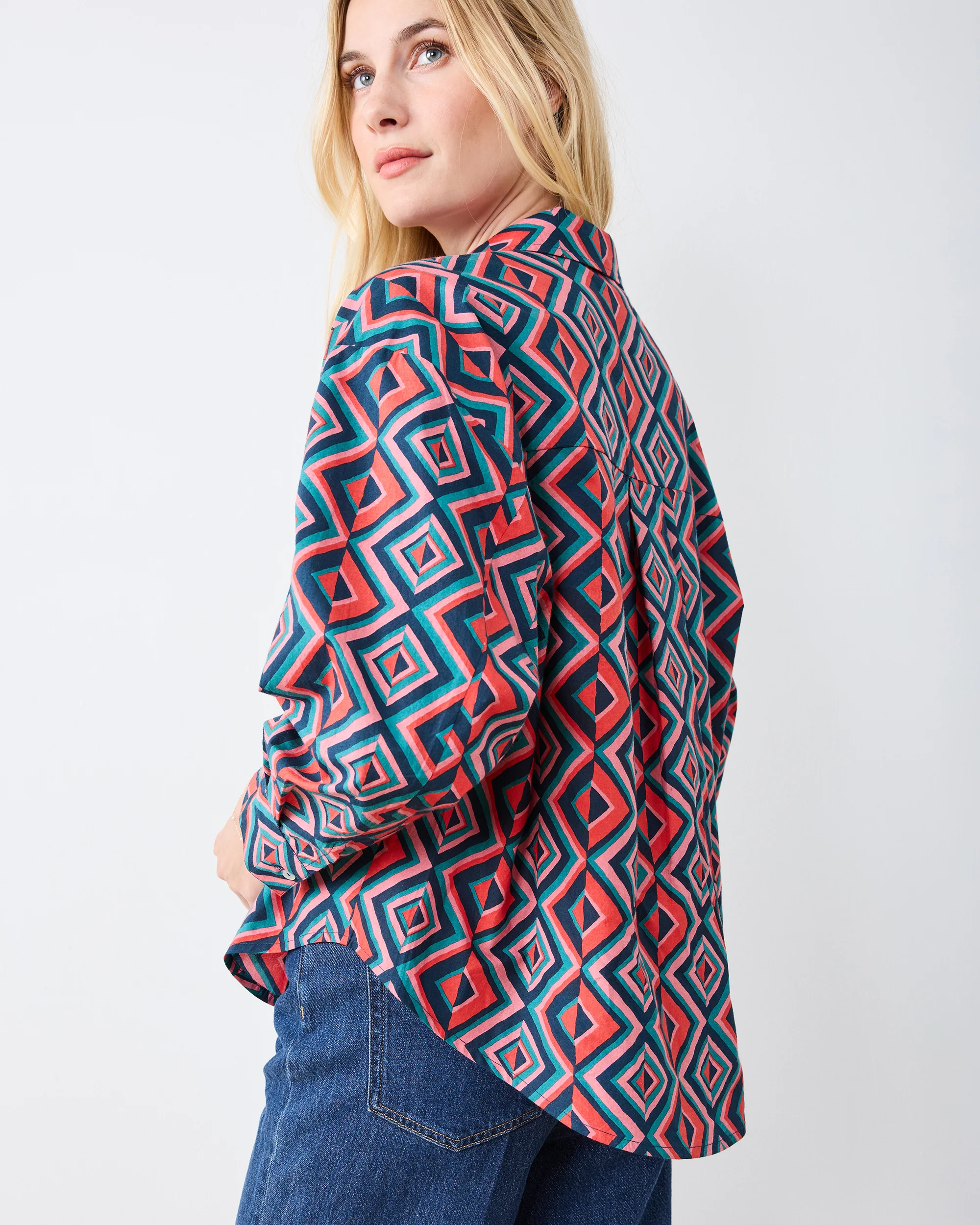 Kaleidoscope Diamond - Cleo Button Down - Navy/Red - Image 5