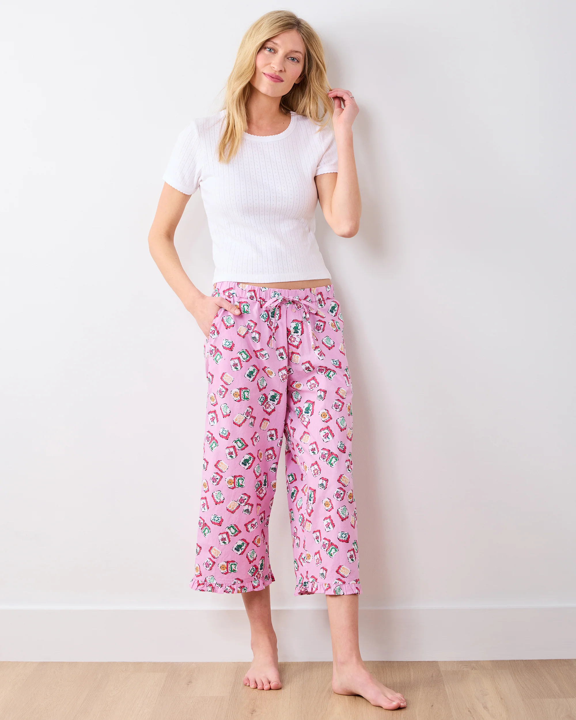 Lucky Tiles - Ruffle Cropped Pants - Peony Pink - Image 4