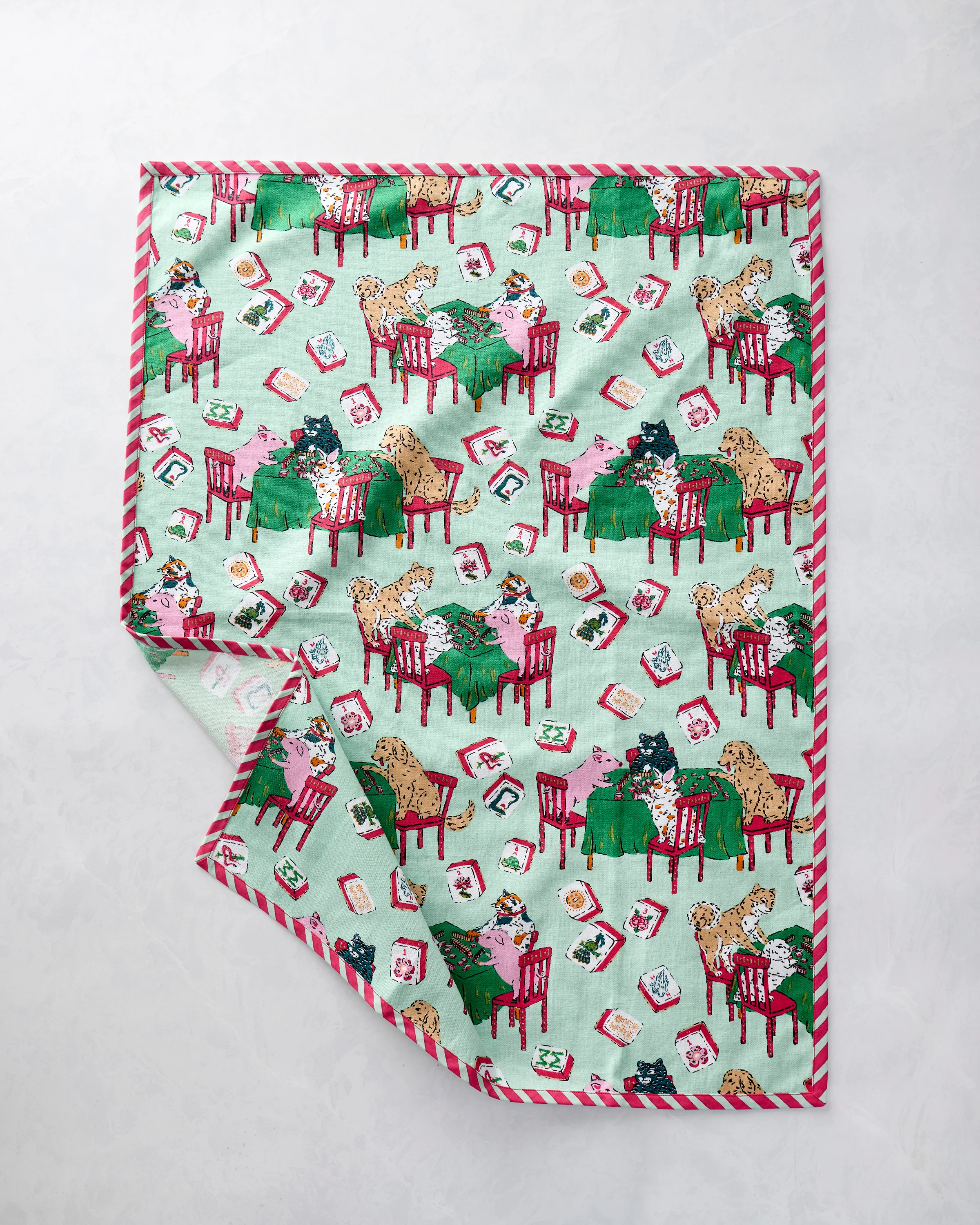 Mah Jongg Menagerie - Tea Towels & Cocktail Napkins Bundle - Pale Jade - Image 3