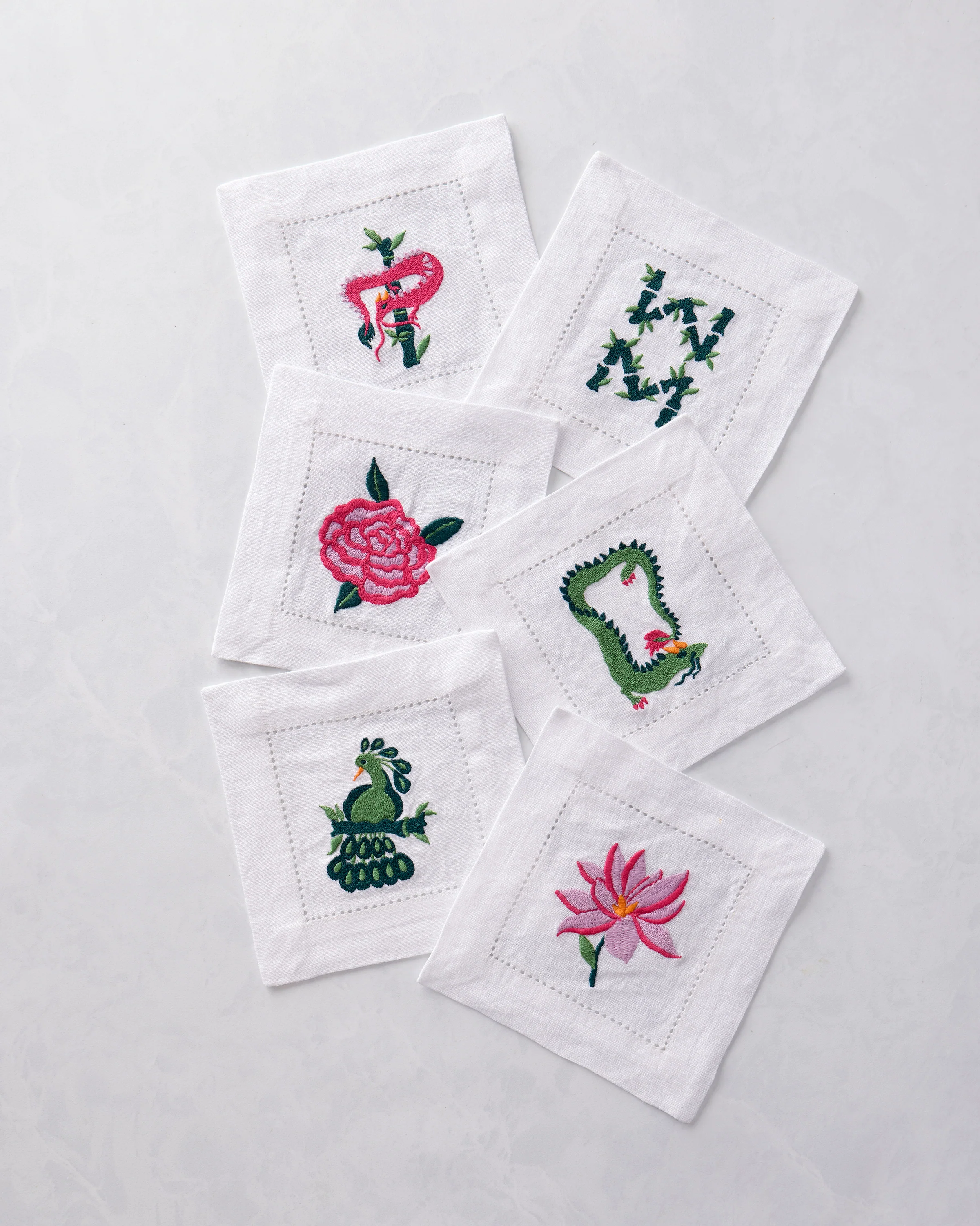 Mah Jongg Menagerie - Cocktail Napkins Set of 6 - Pale Jade