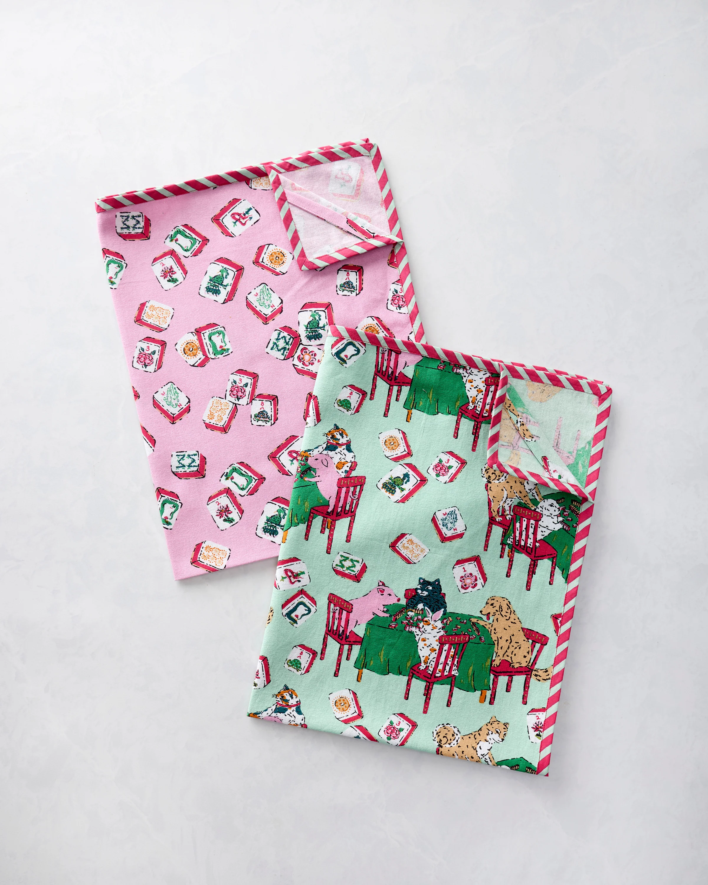 Mah Jongg Menagerie - Tea Towels Set of 2 - Pale Jade