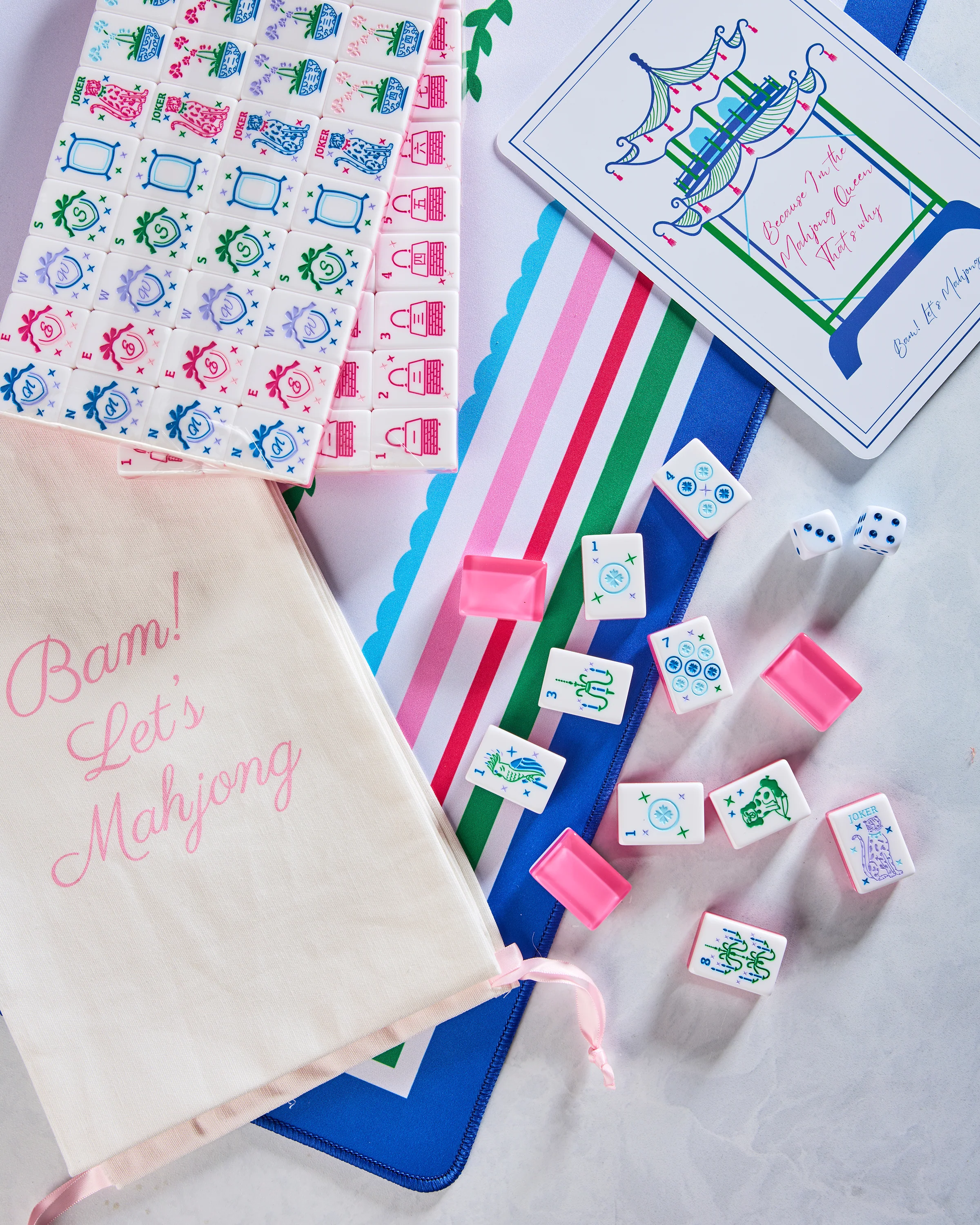Grandmillennial Mahjong Tiles With Mat & Shufflers - Bam! Let's Mahjong - Image 3