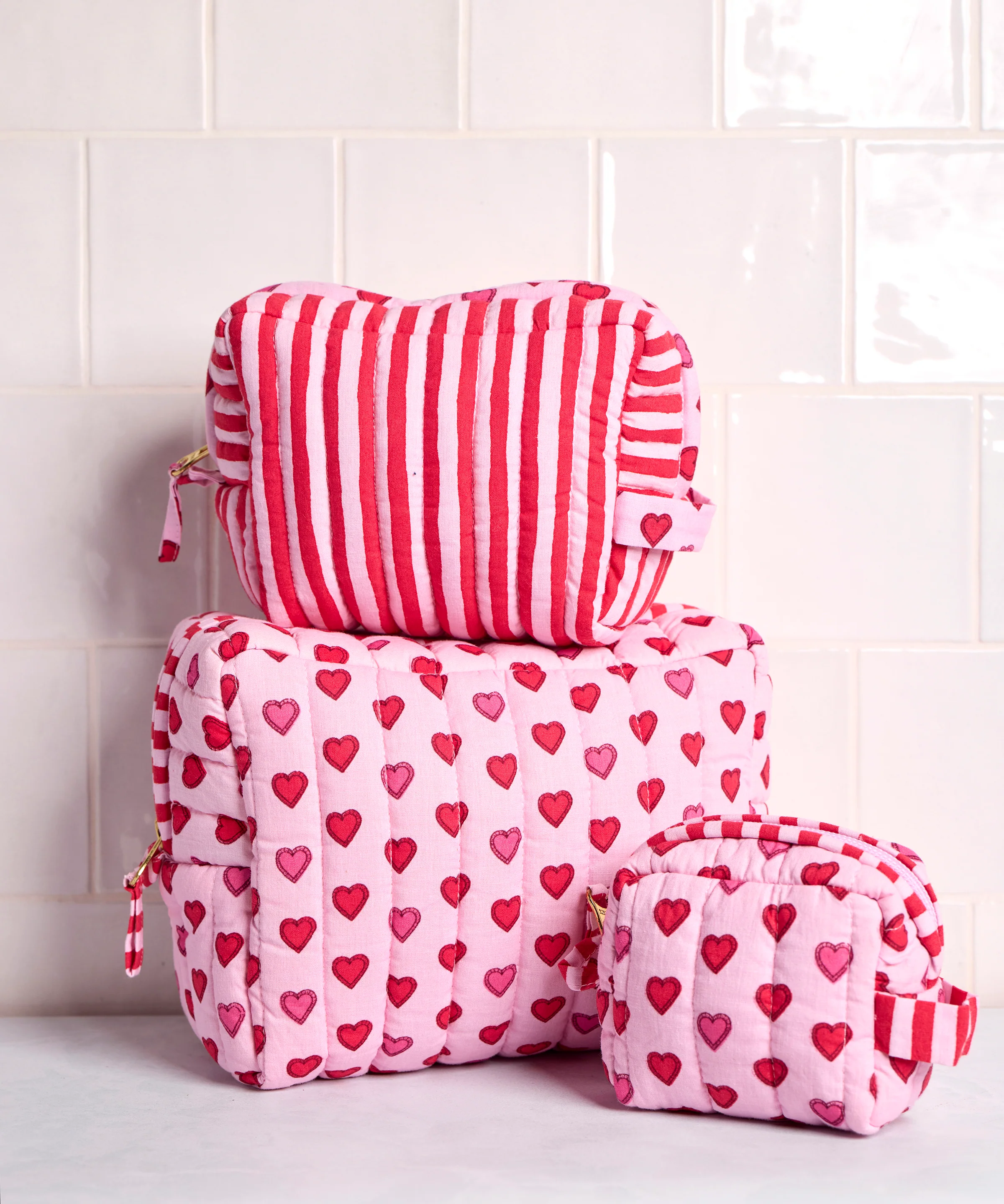 Mini Candy Hearts - Three's Best Pouch Set - Pink Macaron