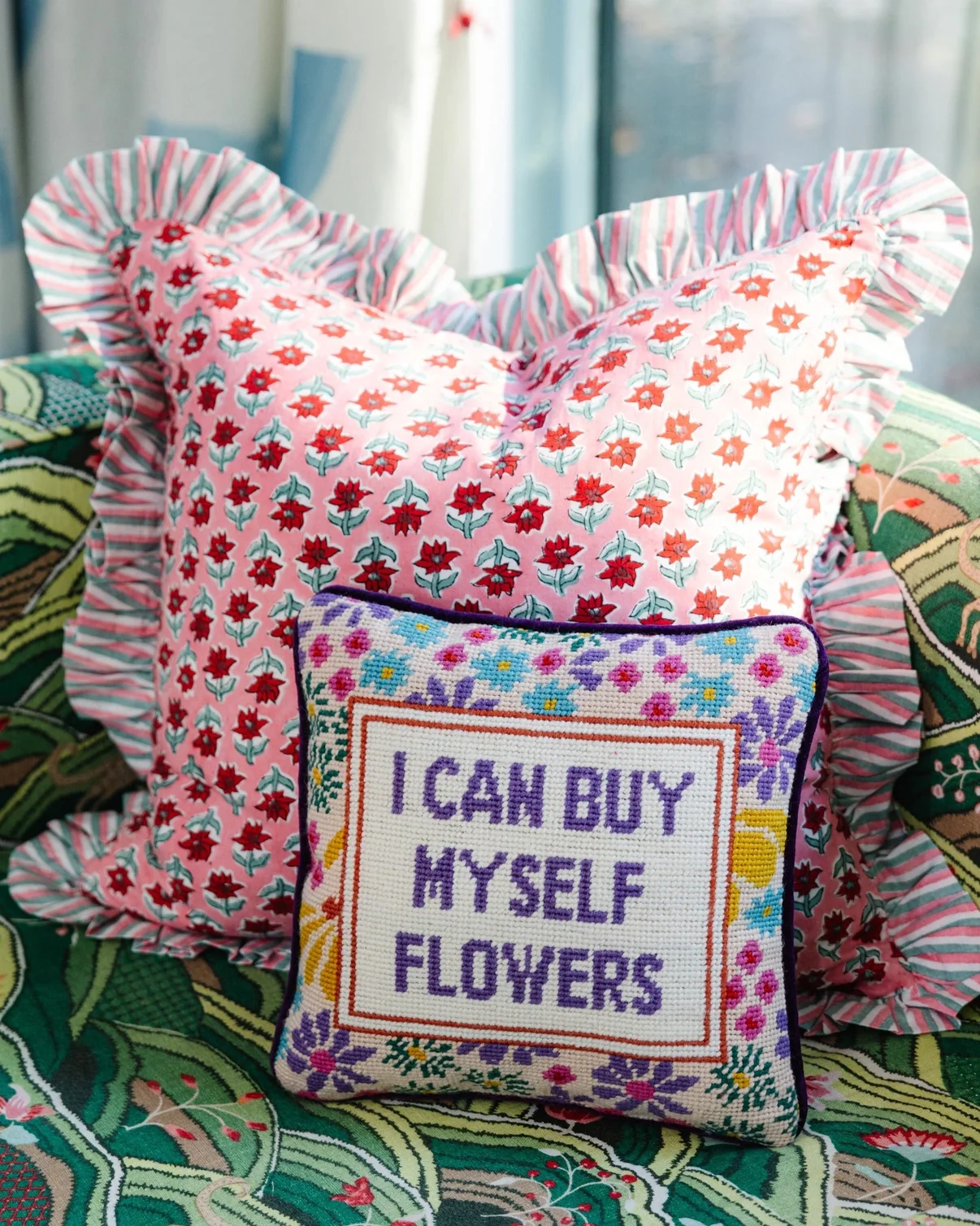 Multi - Flowers Needlepoint Pillow - Furbish - Image 3