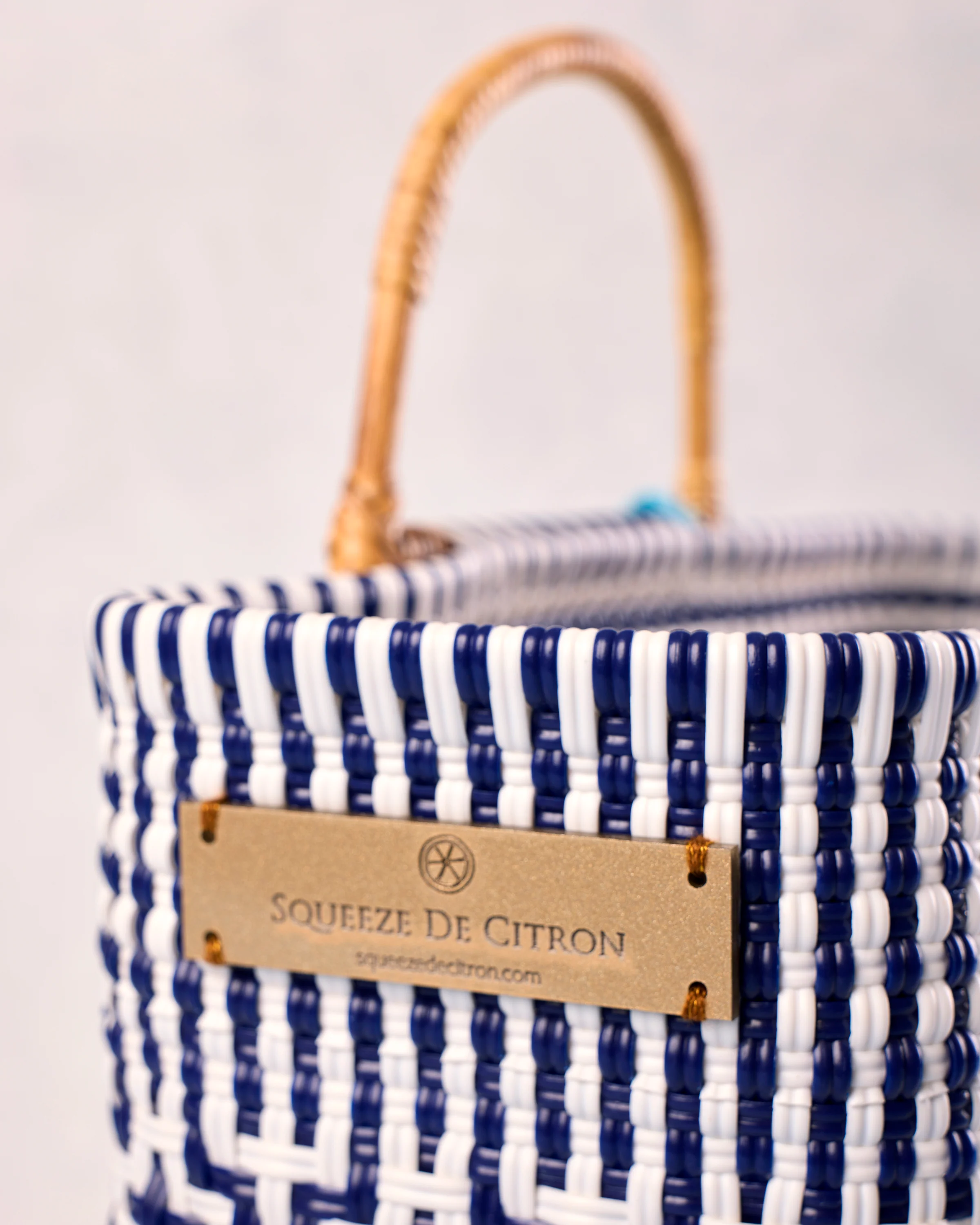 Navy & White - Bamboo Preppy Tile Navy & White Citron Tote - Squeeze de Citron - Image 4