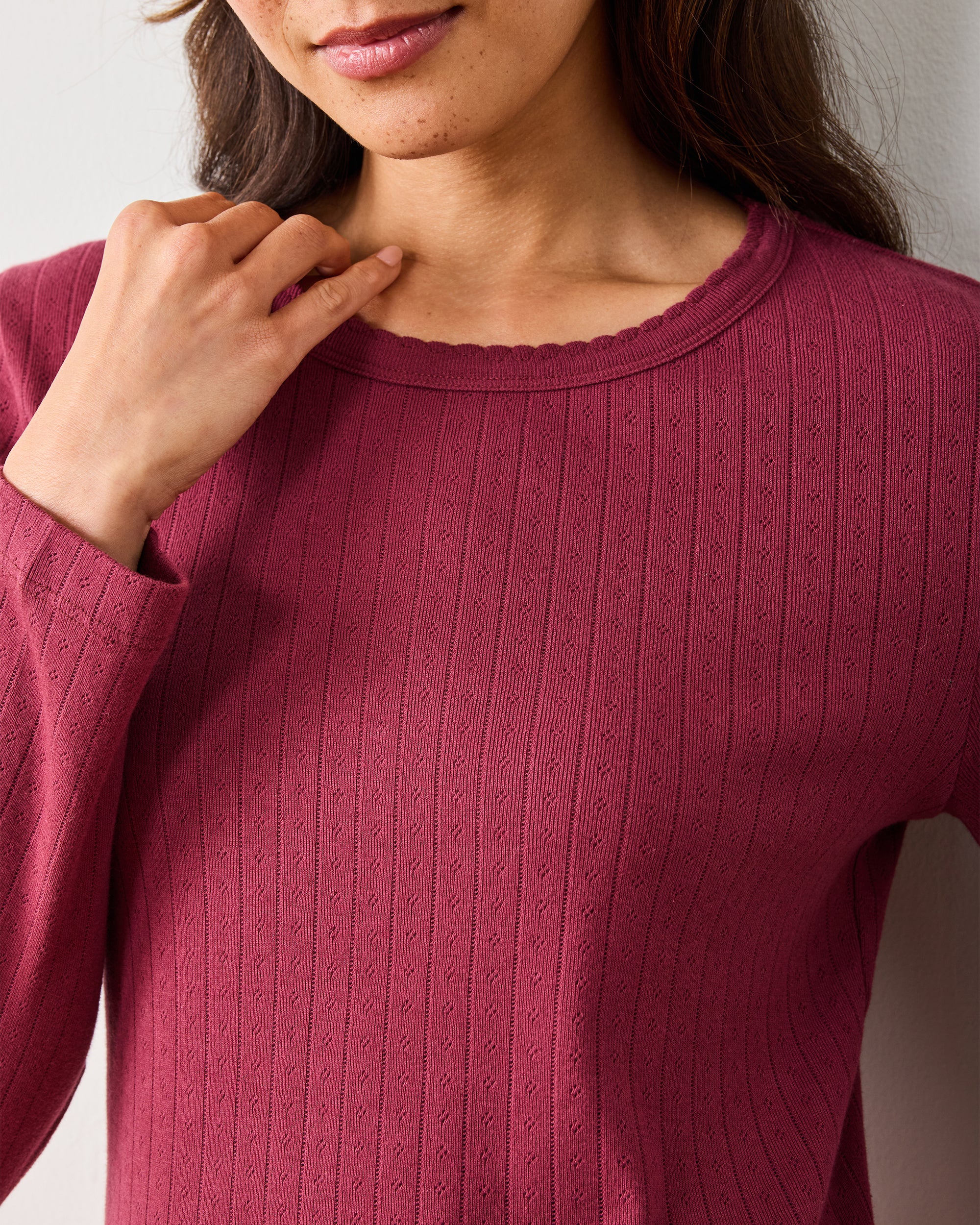 Wine - Pointelle Long Sleeve - Shirt - Image 3