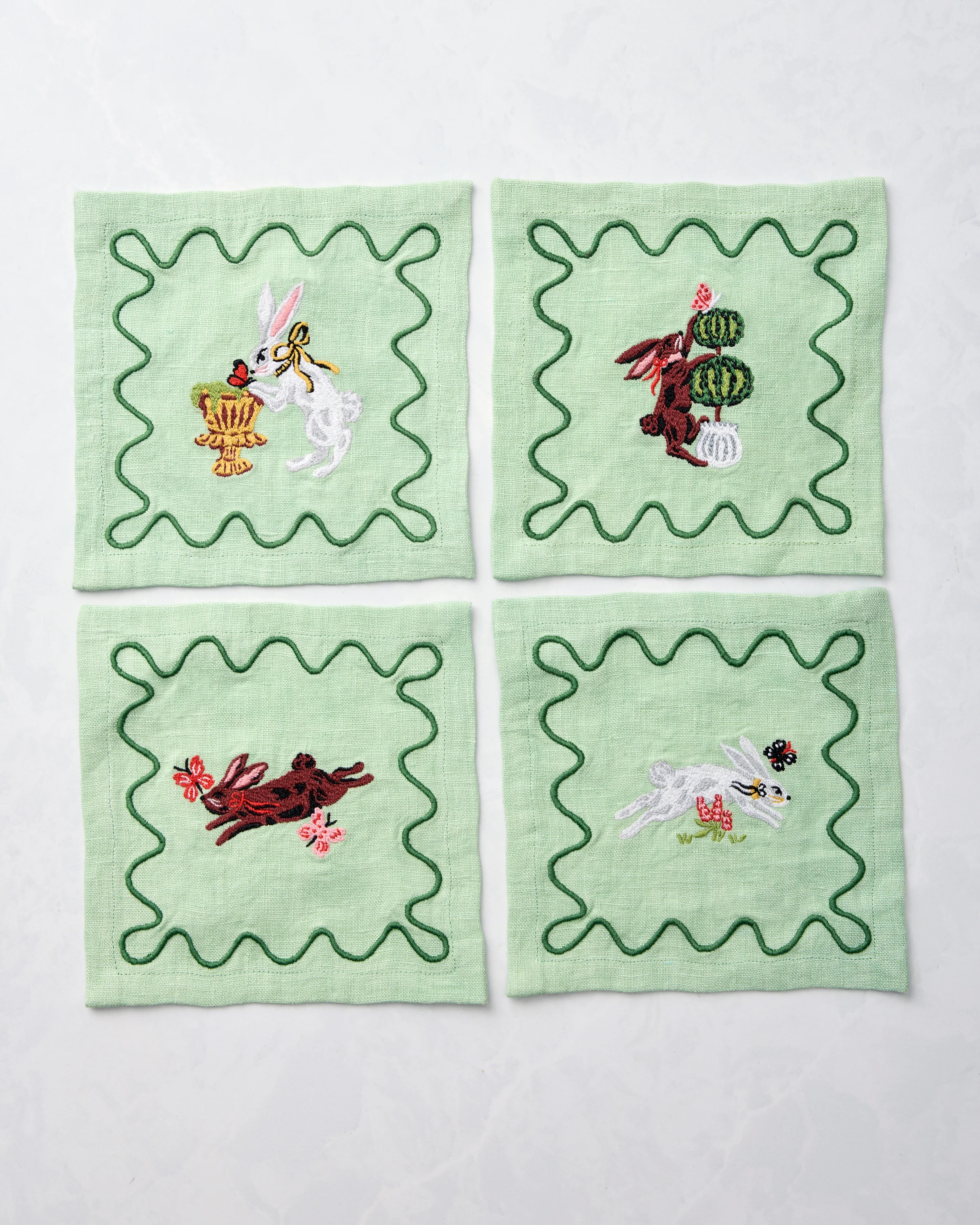 Rabbit Wonderland - Set of 4 Cocktail Napkins - Sage - Image 4
