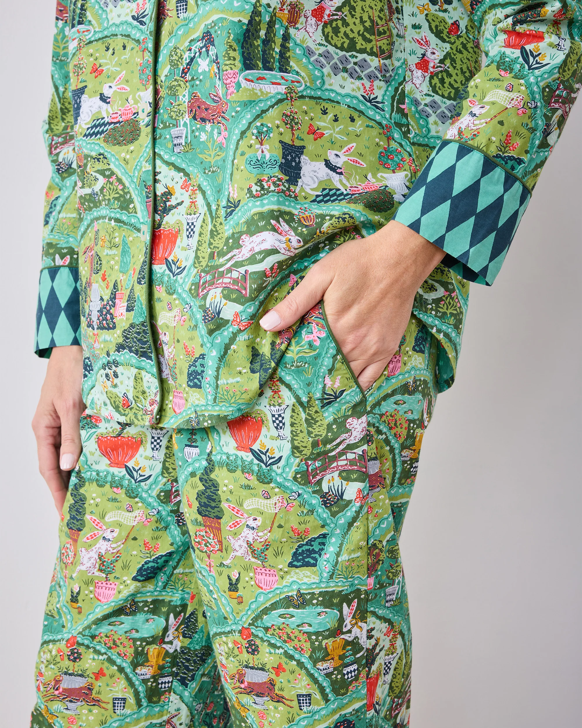 Rabbit Wonderland - Petite Long PJ Set - Sage - Image 4