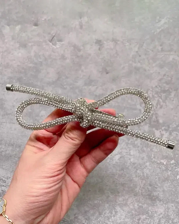 Silver - Sparkling Bow Barette - LadyJuneAccessories - Image 2