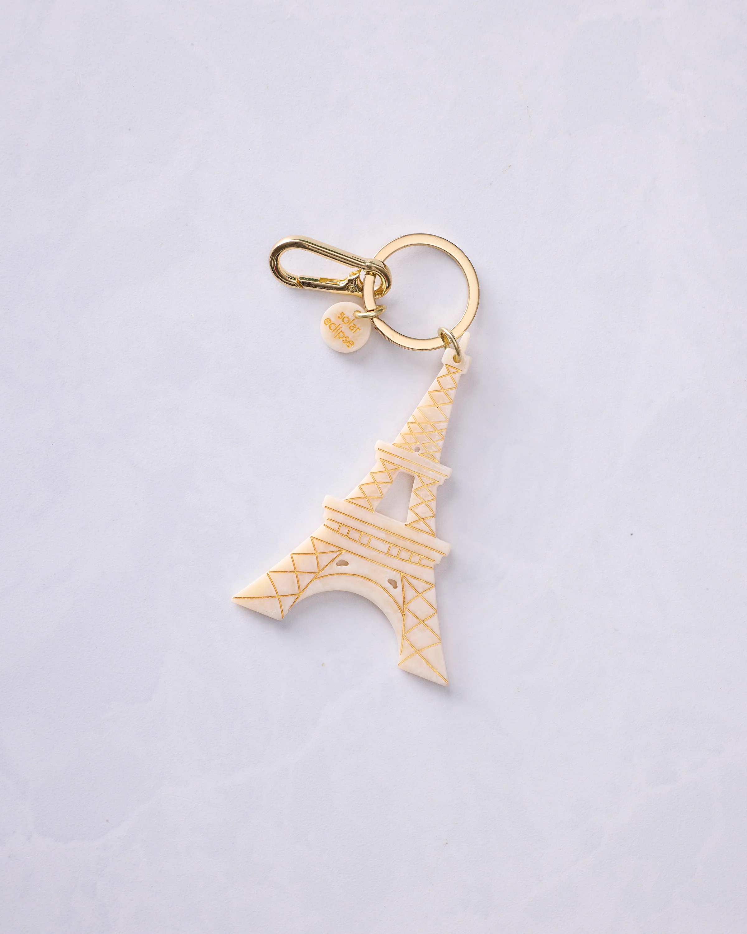 Solar Eclipse - Hand Painted Eiffel Tower Bag Charm + Keychain - Ivory