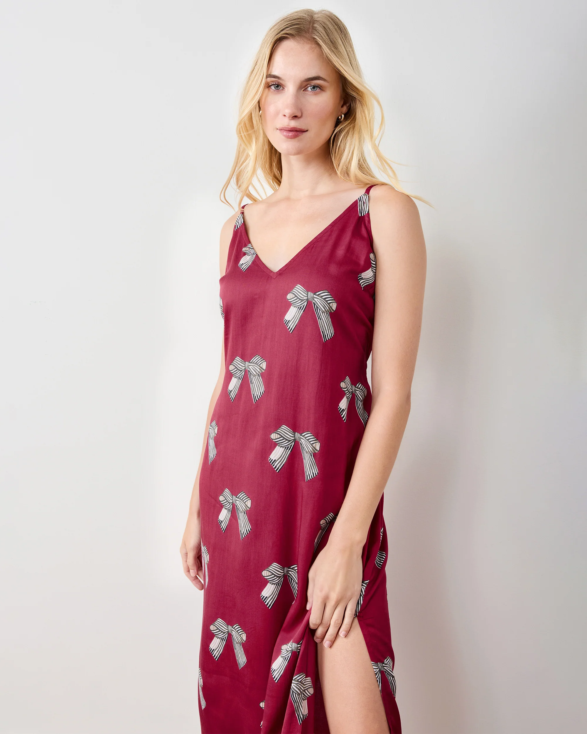 Bows - Eco Satin Chic to Sleep Nightie - Wine - Image 4