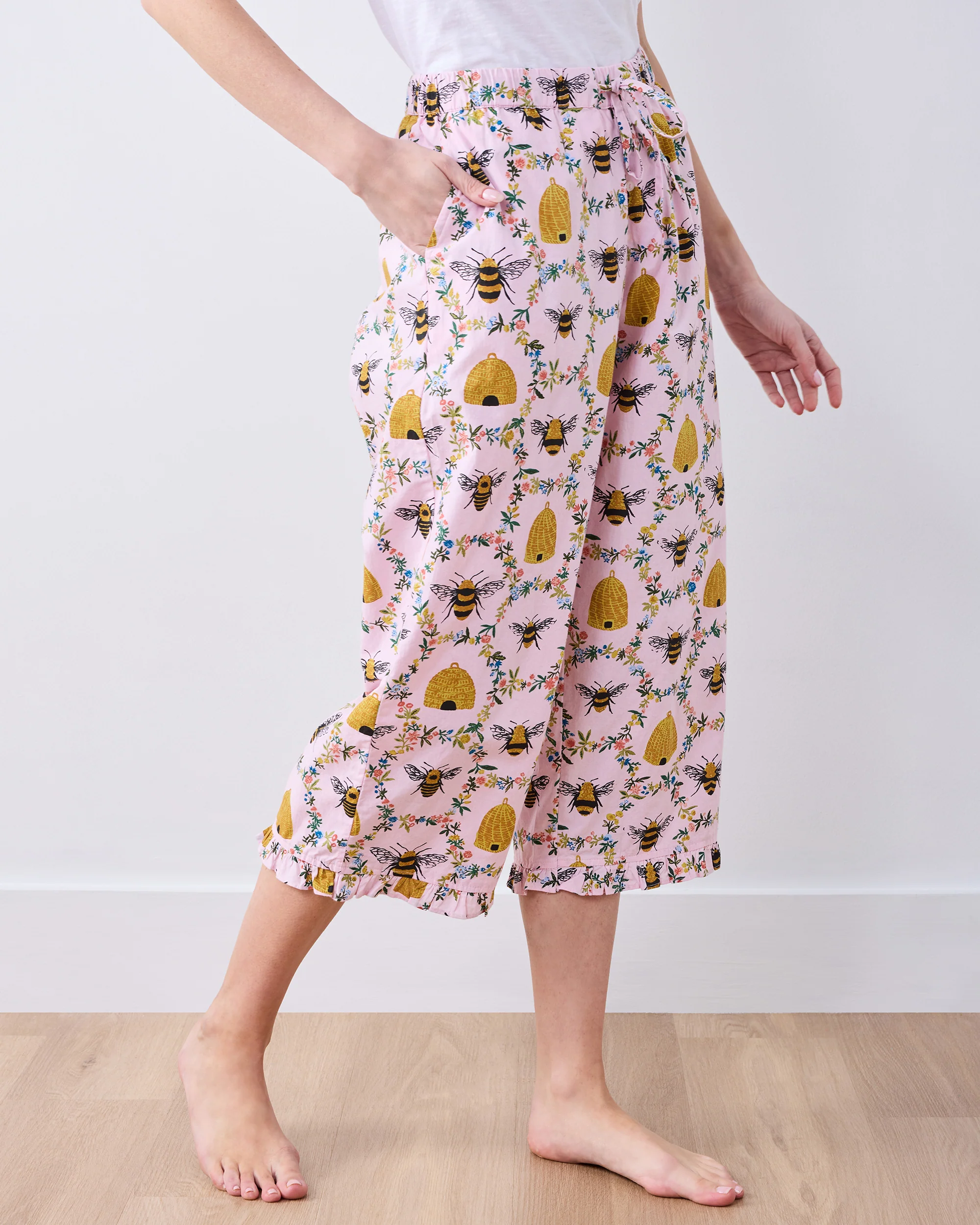 Sweet Bee - Ruffle Cropped Pants - Pink Petal