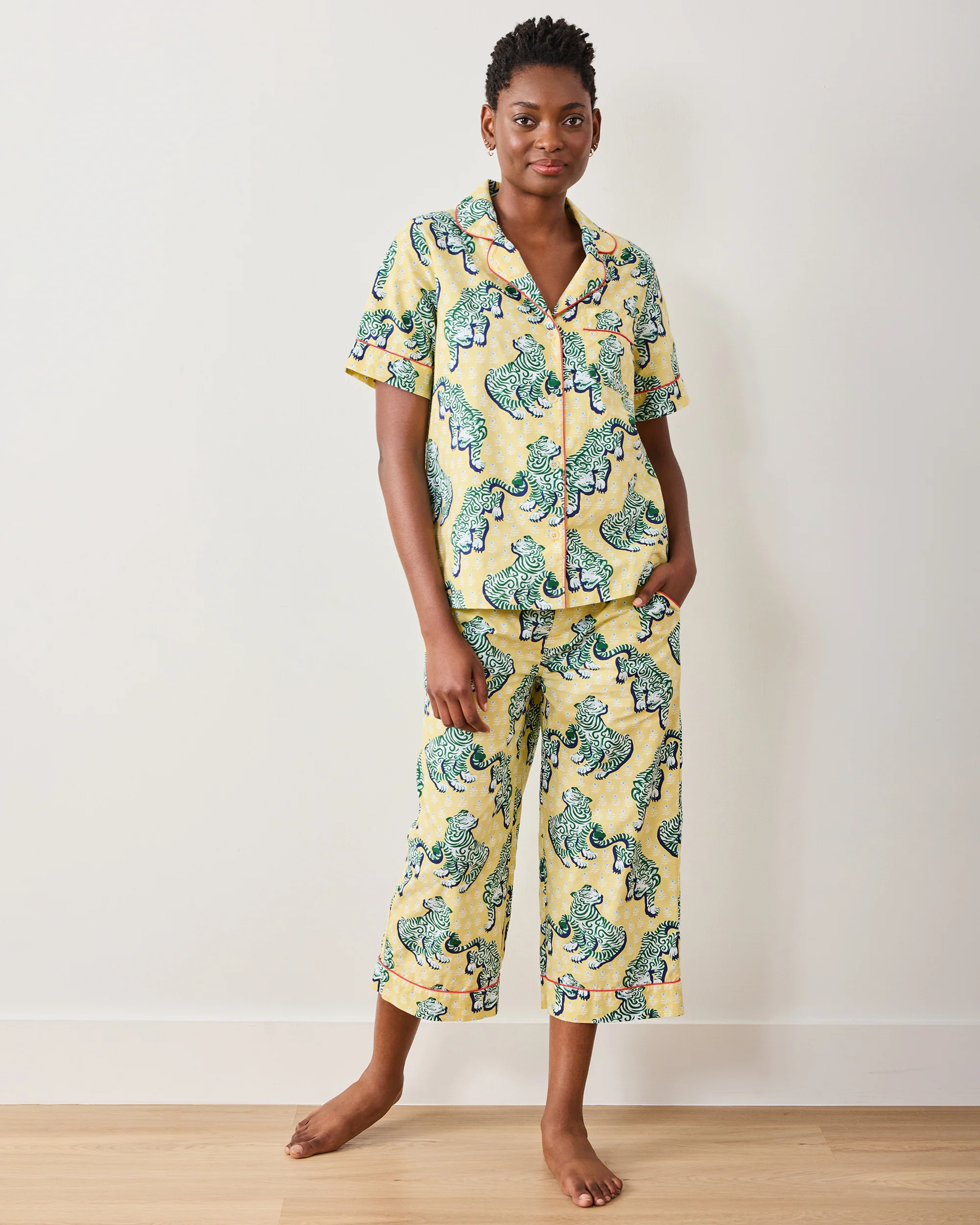Tiger Queen - Short Sleeve Top & Cropped Pants Set - Citrine - Image 2