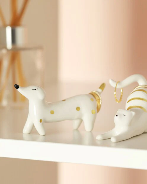 White Combo - Ceramic Sausage Dog Ring Holder - Lisa Angel - Image 5